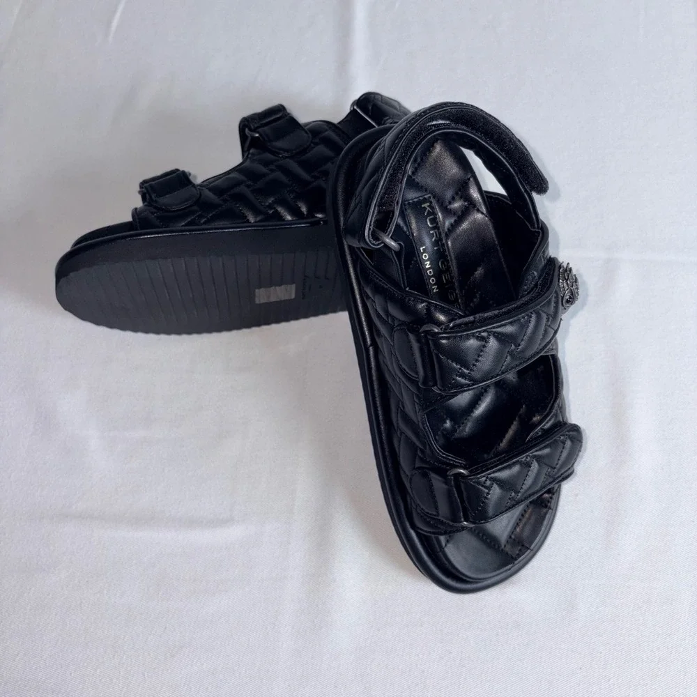 Kurt Geiger Meena Quilted Eagle Platform Sandals EU 37 Black Chunky Strappy 7